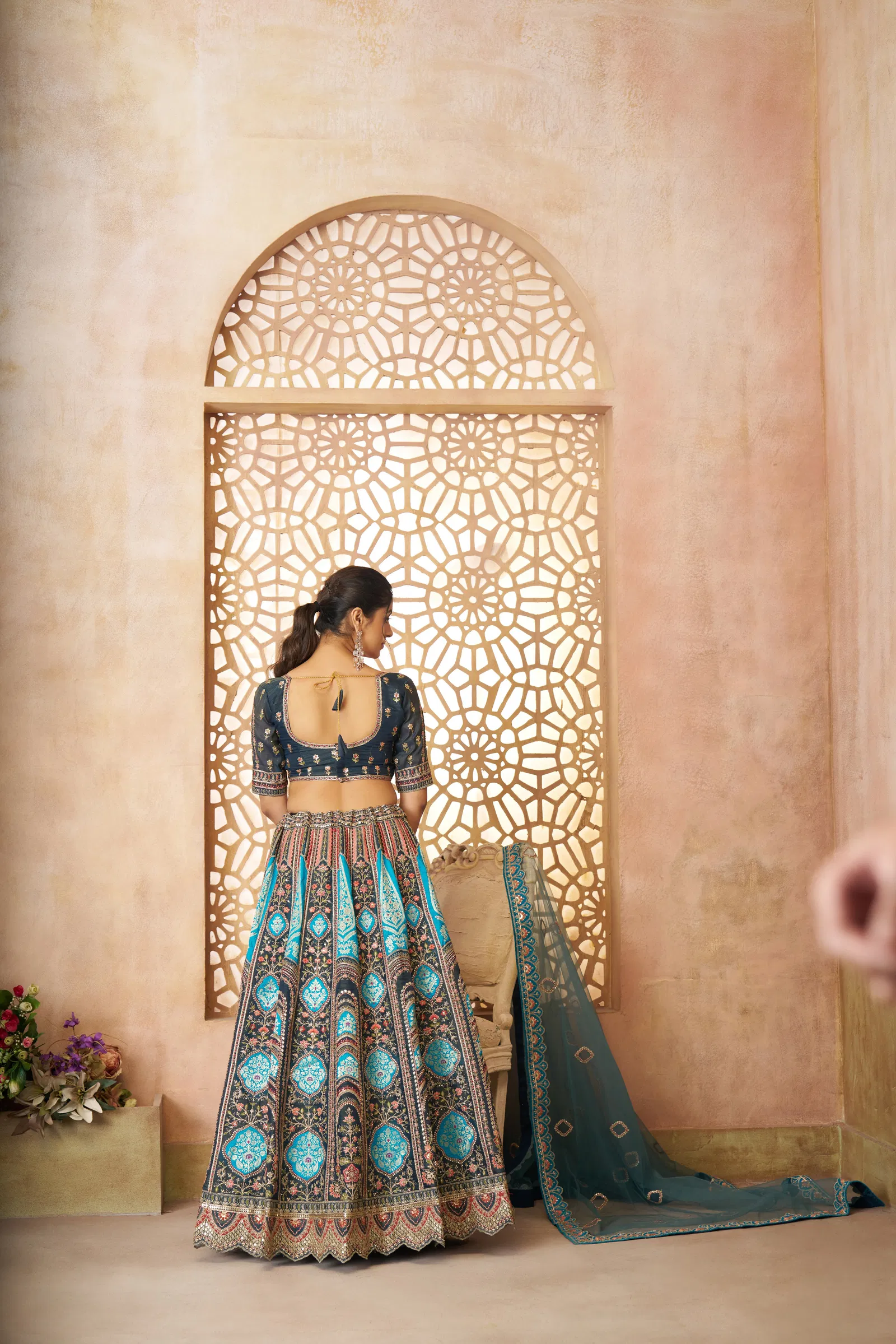 Kf-31- Blue Banarasi Silk Embroidered Lahenga For Wedding Wholesale In India